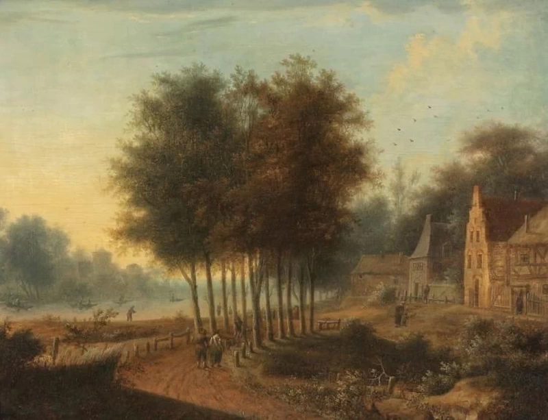 Johann Christian Vollerdt - Paesaggio fluviale e figure